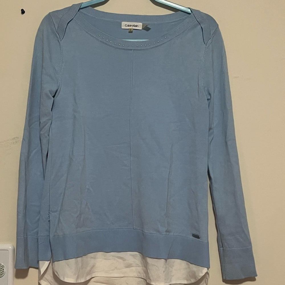 Calvin Klein Sky Blue Top with White Accent
